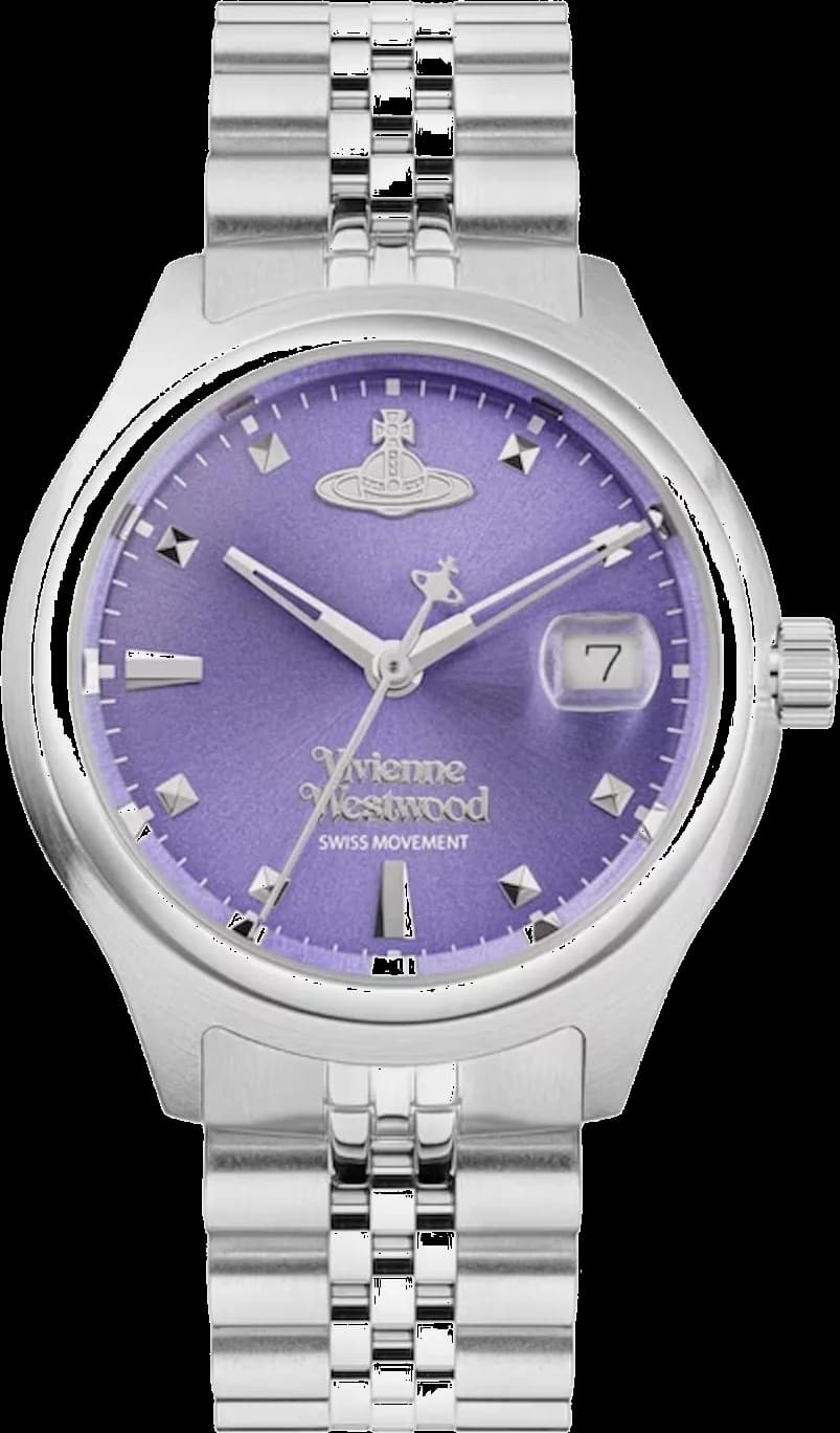 Garde-temps Vivienne Westwood VV311PPSL pour femme, cadran violet sur bracelet acier