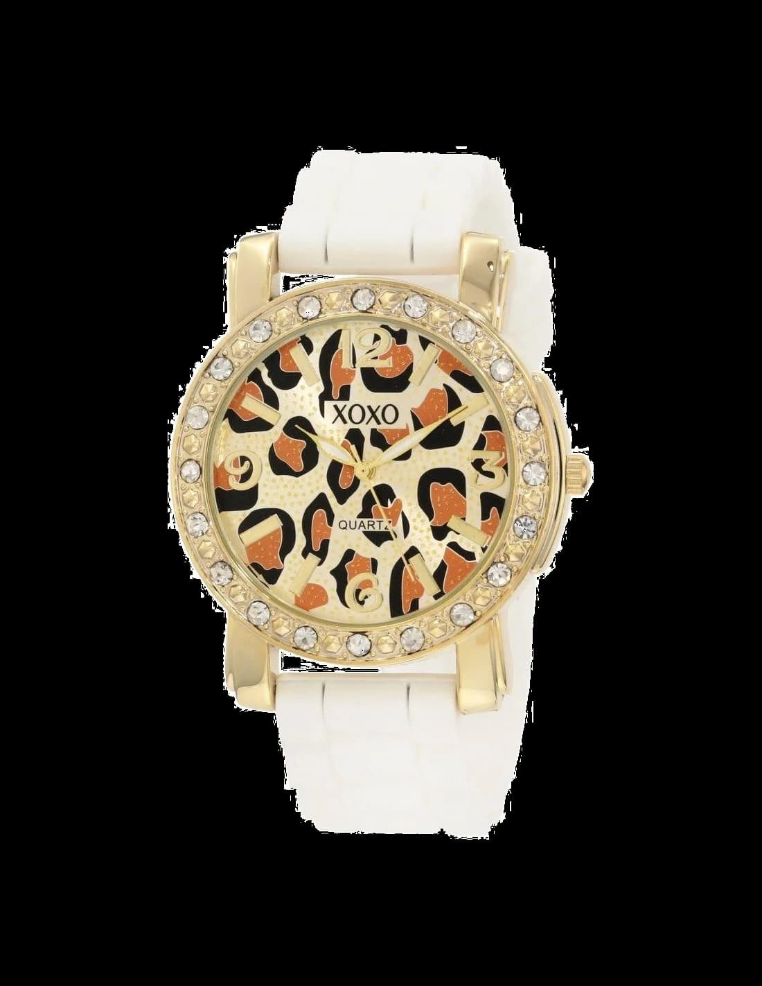 Garde-temps XOXO XO8059 au cadran blanc épuré, aiguilles bâton et index appliqués pour un style minimaliste