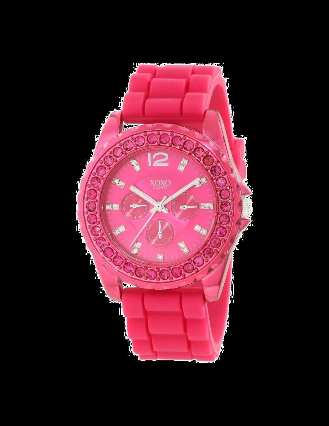 Garde-temps XOXO XO8042 au boîtier en acier doré et cadran rose soleil avec index bâtons et chiffres romains