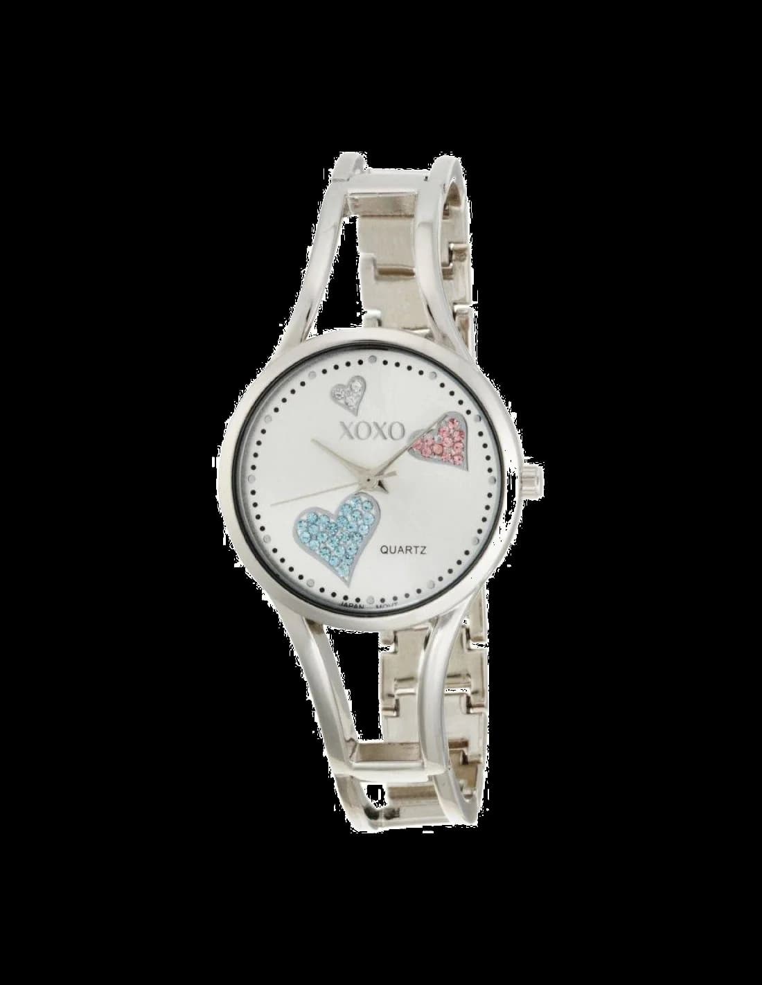 Garde-temps XOXO XO1087 au cadran argenté soleil, aiguilles bâtons et index appliques, style épuré moderne