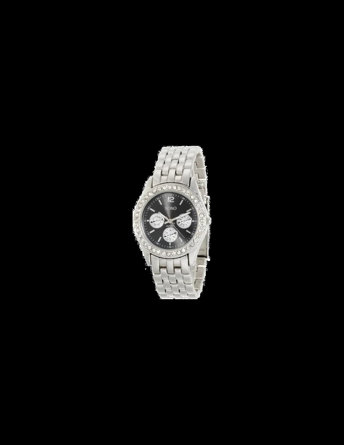 Garde-temps XOXO XO5208 en acier argenté, cadran blanc lumineux avec index bâtons et trotteuse centrale