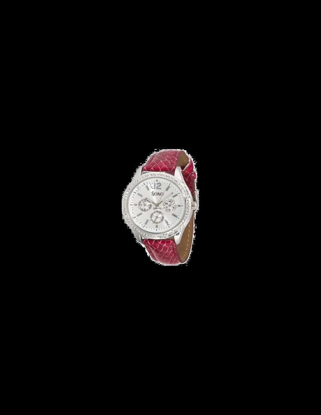 Garde-temps XOXO XO3180 avec cadran rouge soleil et aiguilles bâton argentées