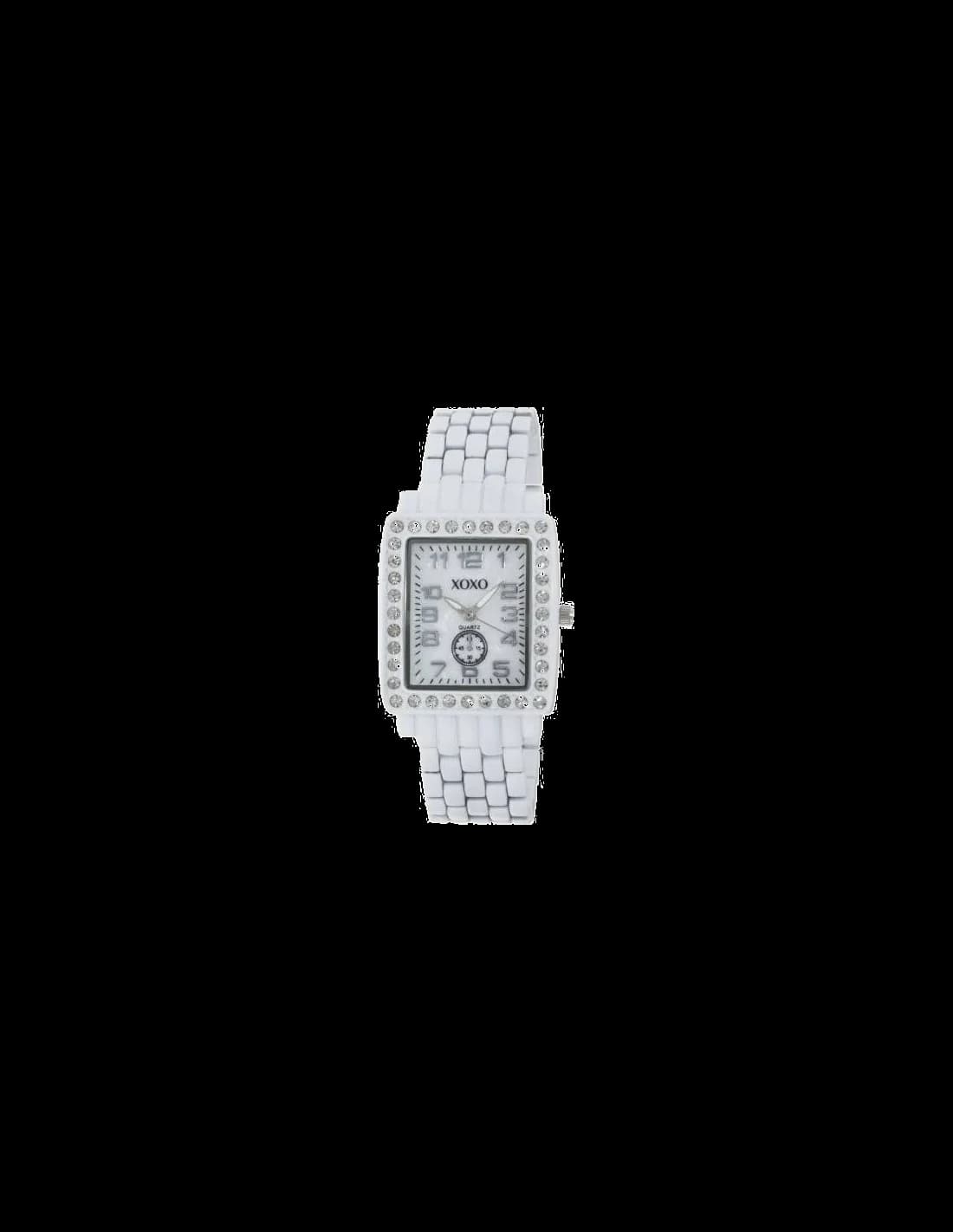 Garde-temps XOXO XO5214 avec cadran blanc perlé et index strass scintillants, aiguilles dorées style classique