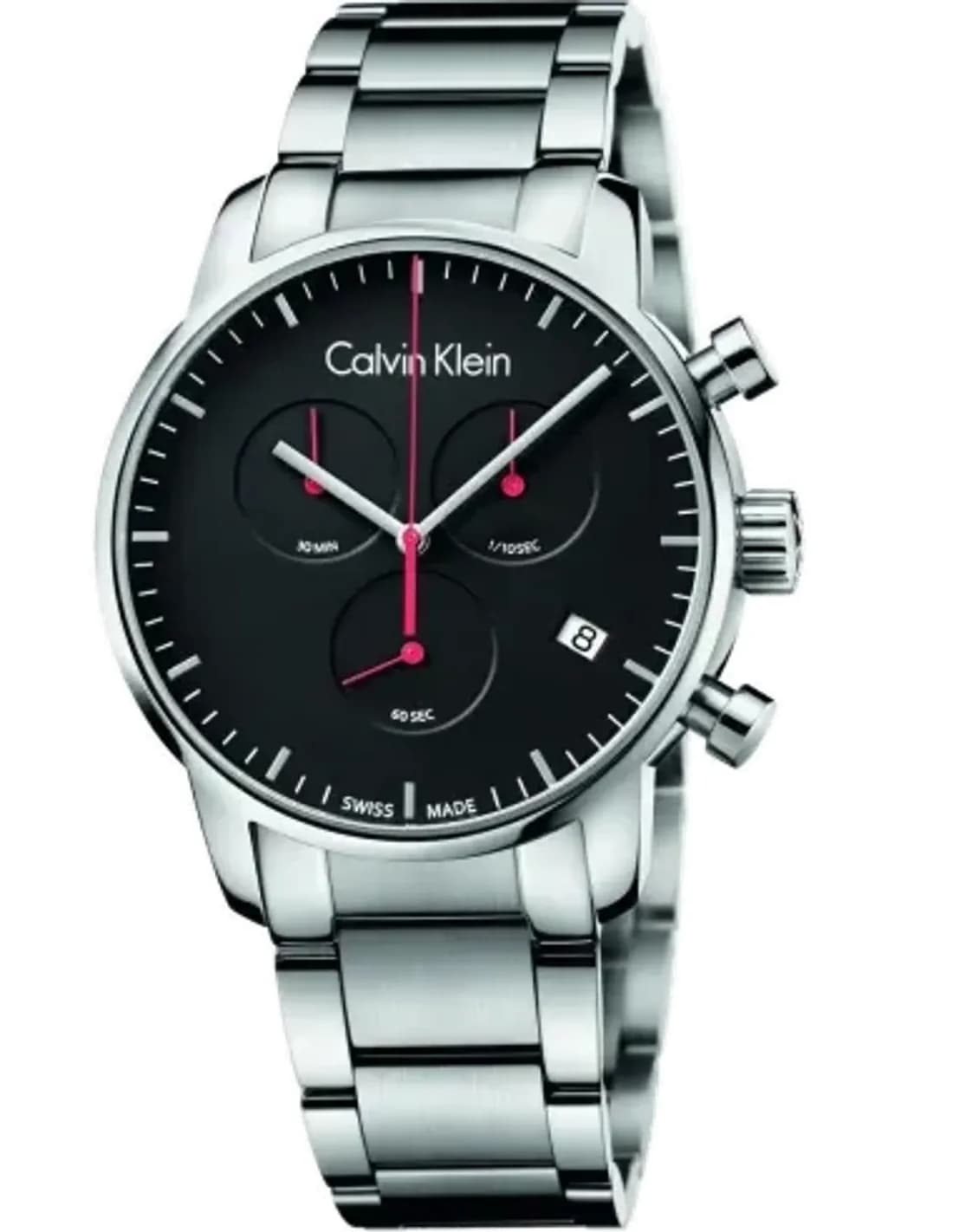 Montre Homme Calvin Klein City K2G27141, Boîtier Acier 43mm, Cadran Noir, Bracelet Acier