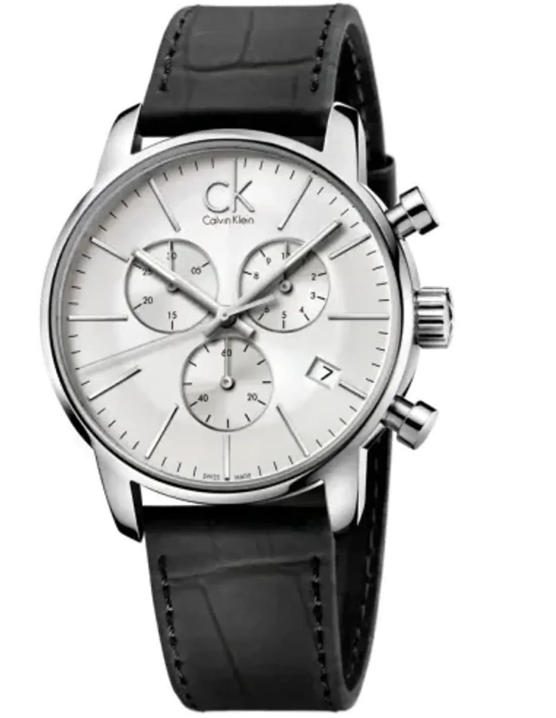 Montre Calvin Klein K2G271C6 Chronographe Homme Cadran Argent Bracelet Cuir Noir