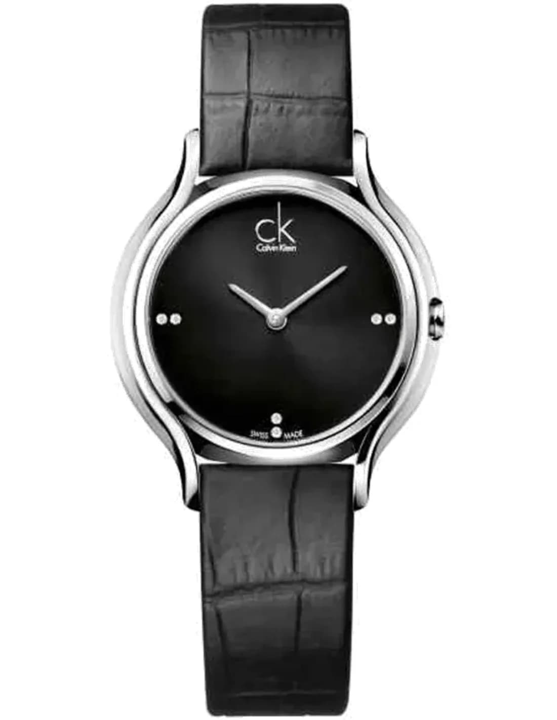 Montre Calvin Klein Skirt K2U231CS pour Femme - Cadran Noir, Bracelet Cuir Noir, Swiss Made