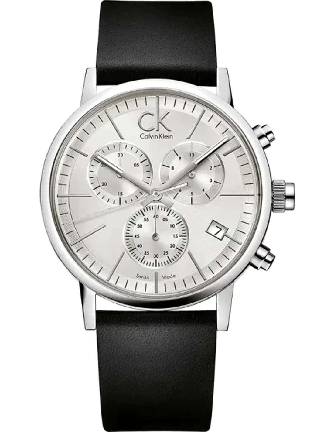 Montre Homme Calvin Klein K7627120 Chronographe Acier Argent Cadran Noir Bracelet Cuir