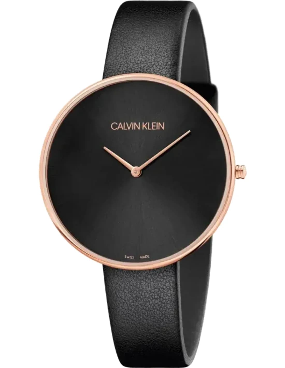 Montre Femme Calvin Klein K8Y236C1 - Cadran Noir, Bracelet Cuir, Boîtier Or Rose