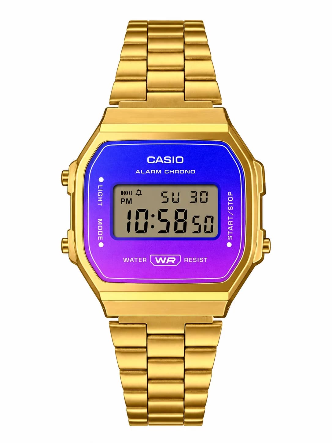 Montre Casio Vintage Digitale A168WERG-2AEF - Boîtier Or et Cadran Dégradé Violet Rose - Unisexe