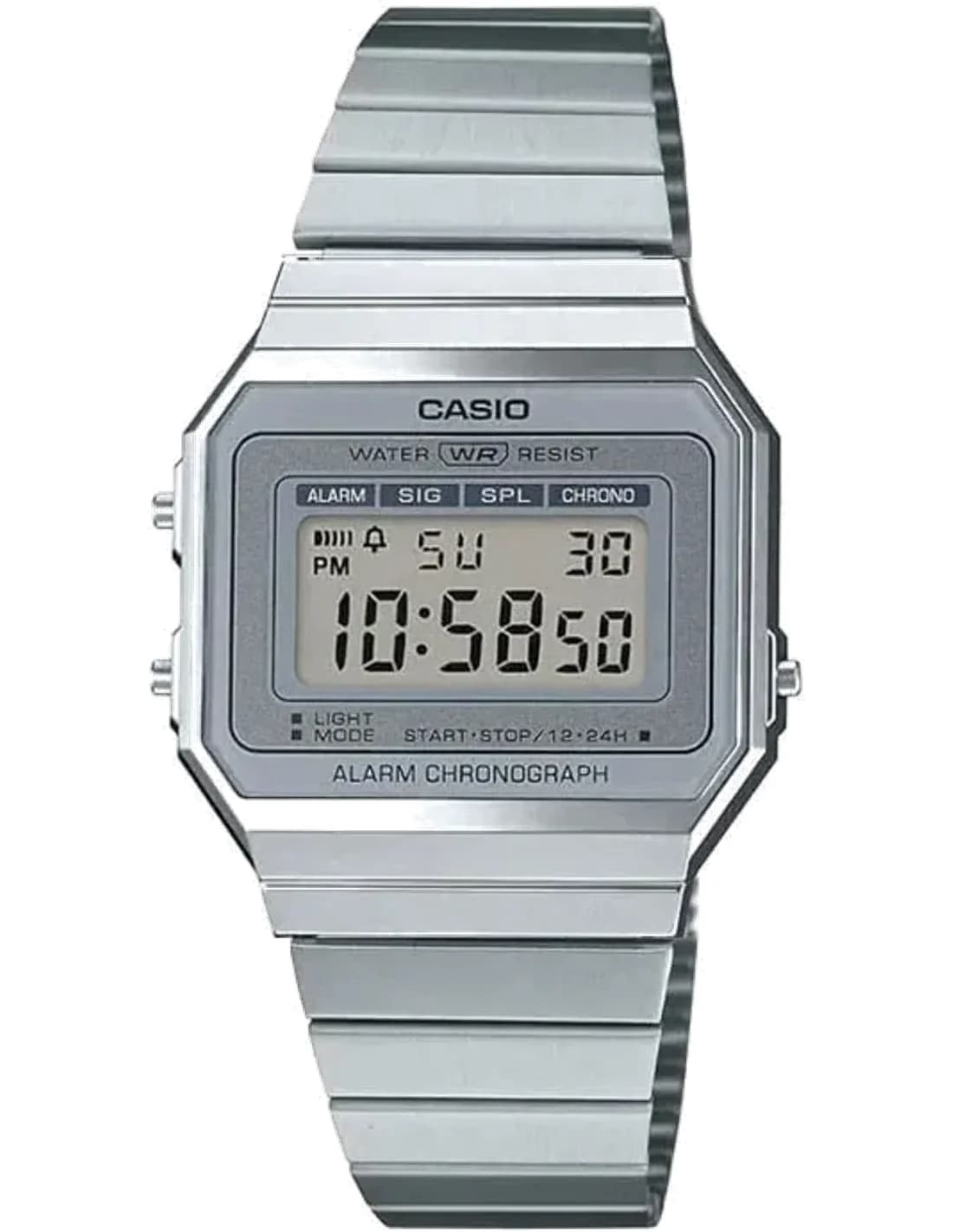 Montre Casio Vintage A700WE-1ADF Digital - Cadran Argent, Bracelet Acier Inoxydable Unisexe