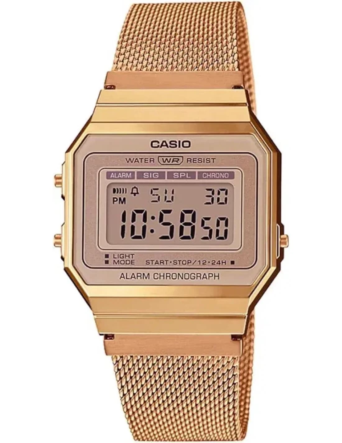 Montre Casio Vintage A700WMG-5DF Digital - maille milanaise Or Rose - Unisexe