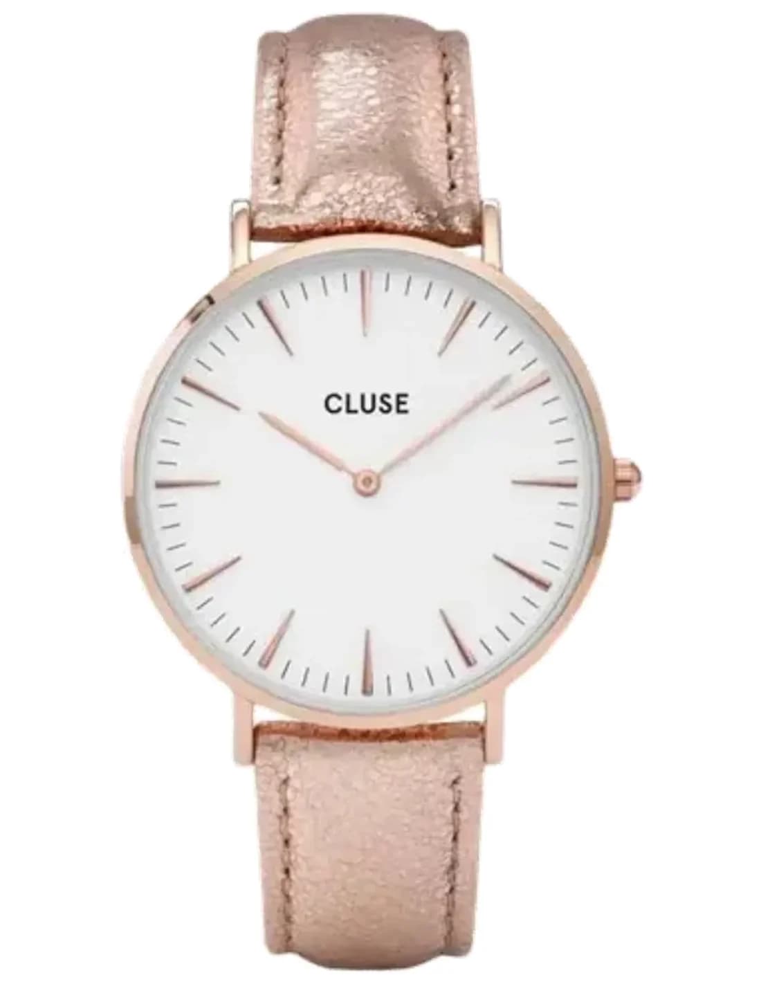 Montre Femme Cluse La Bohème CL18030 en Or Rose avec Cadran Blanc et Bracelet Cuir