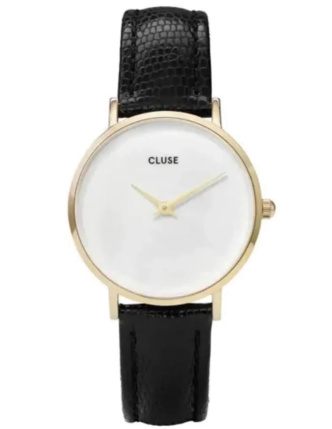 Montre Femme Cluse Minuit CL30048 - Boîtier or, Cadran nacre, Bracelet cuir noir