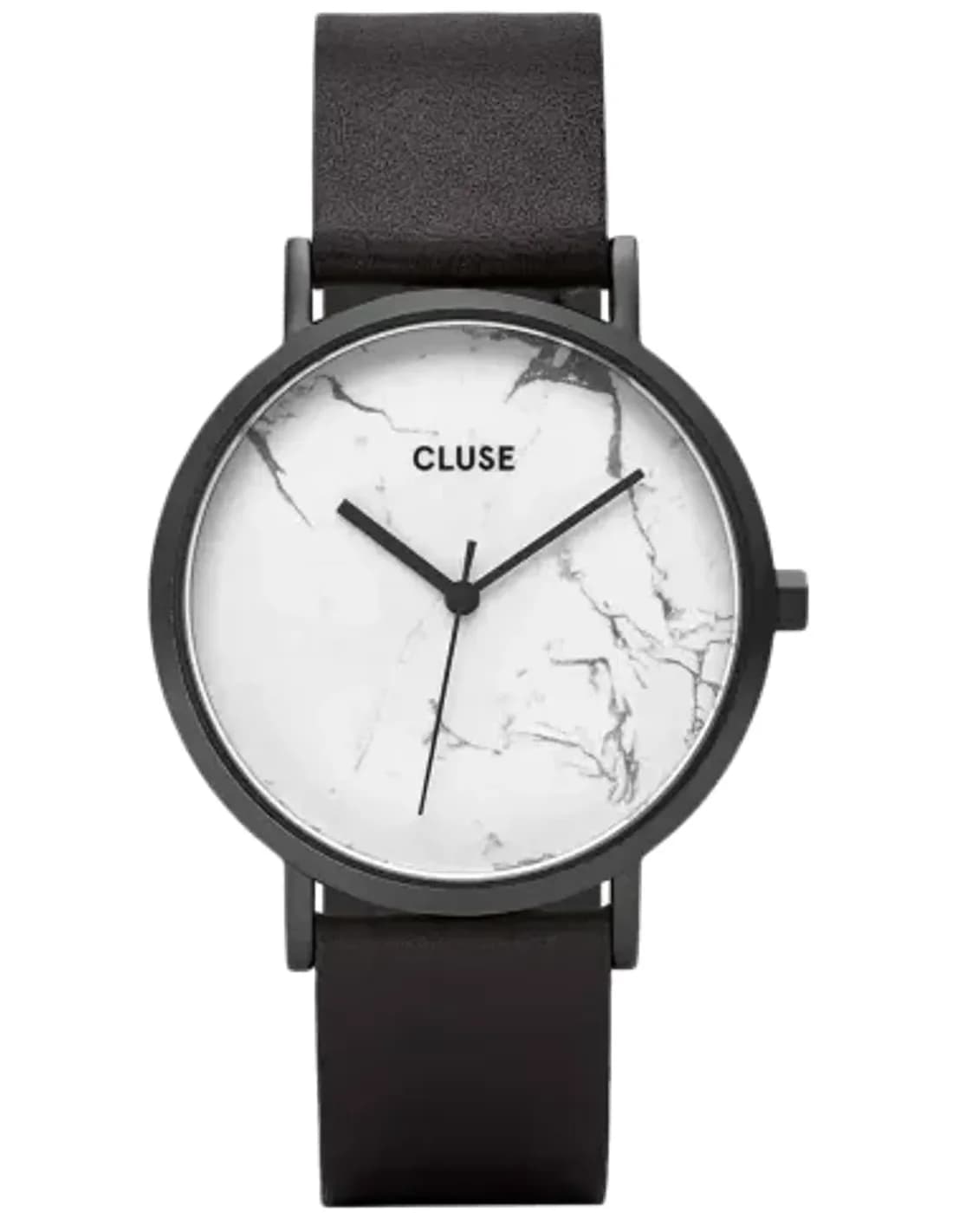 Montre Femme Cluse La Roche CL40002 - Cadran blanc marbré, bracelet cuir noir
