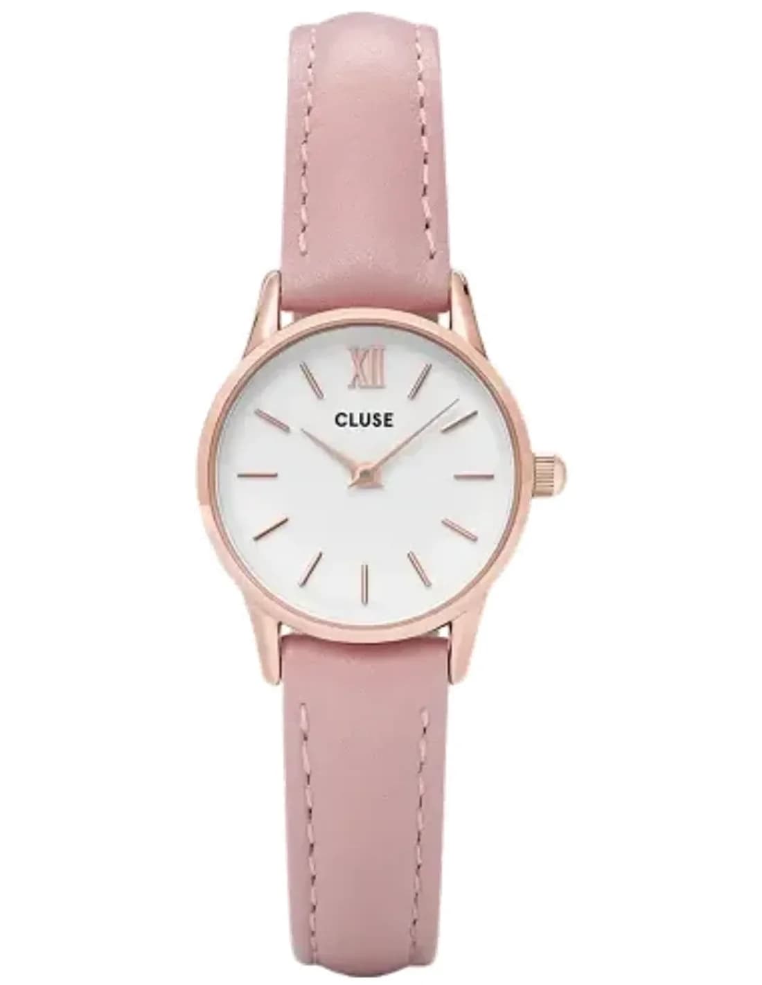 Montre Femme Cluse La Vedette CL50010 - Cadran Blanc, Boîtier Or Rose, Bracelet Cuir Rose