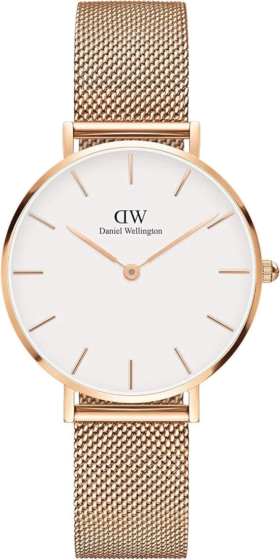Montre Femme Daniel Wellington Petite Melrose DW00100163, Cadran Blanc, maille milanaise Or Rose