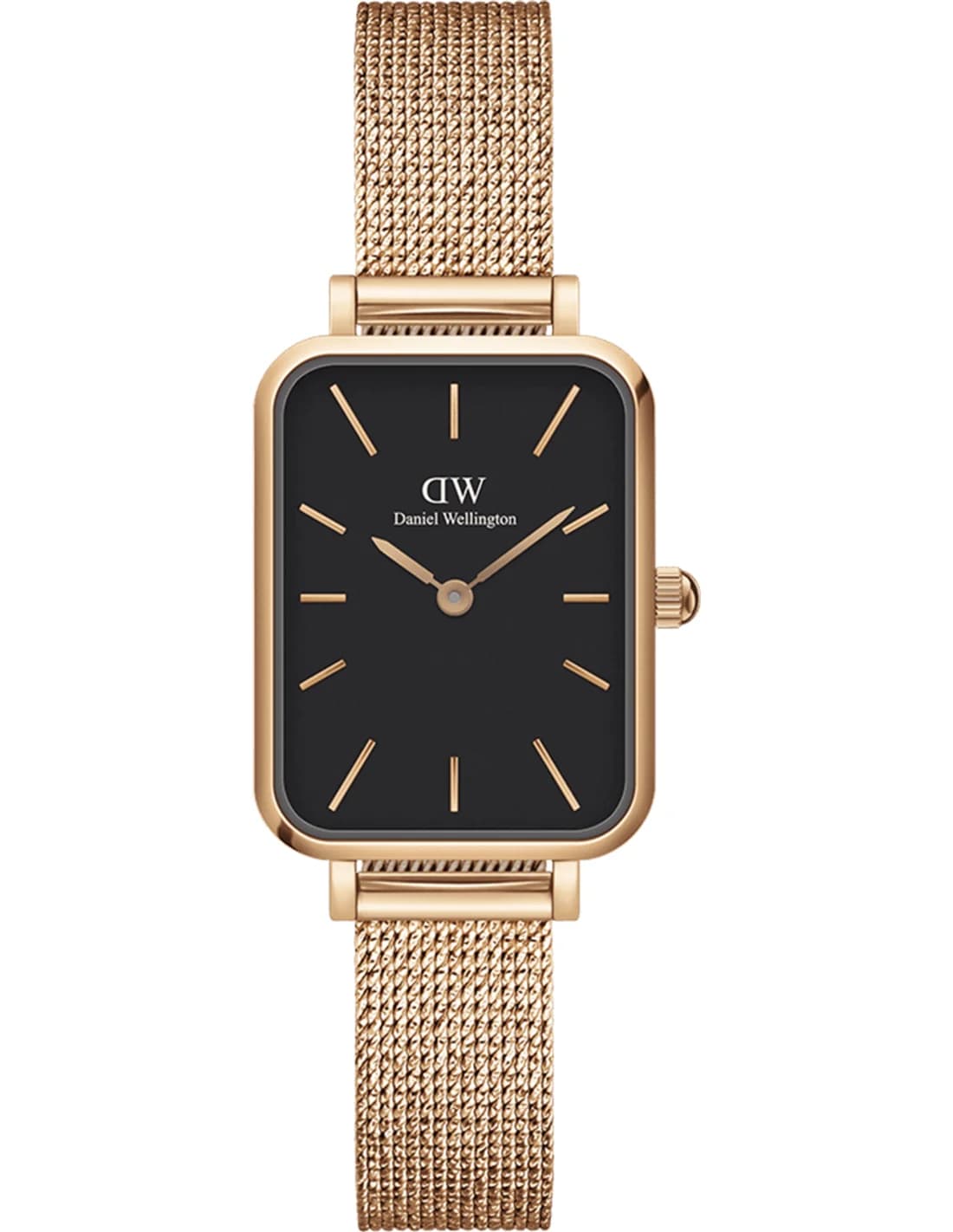 Montre Femme Daniel Wellington DW00100466 Cadran Rectangulaire Noir Onyx et maille milanaise Or Rose