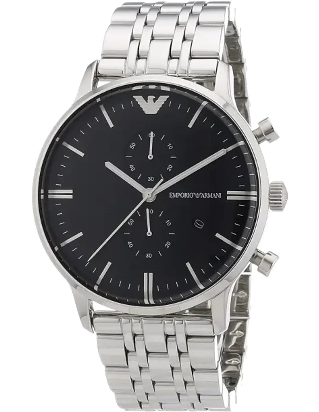 Montre Homme Emporio Armani AR0389 Chronographe Acier Brossé Cadran Noir
