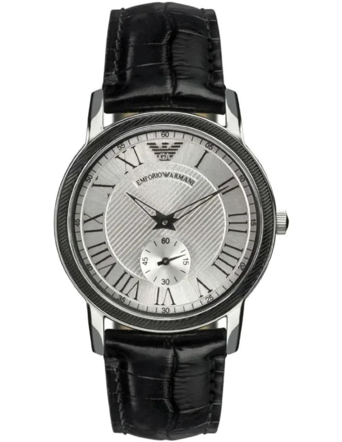 Montre Femme Emporio Armani AR0467 Cadran Argent Boîtier Bicolore Bracelet Cuir Noir