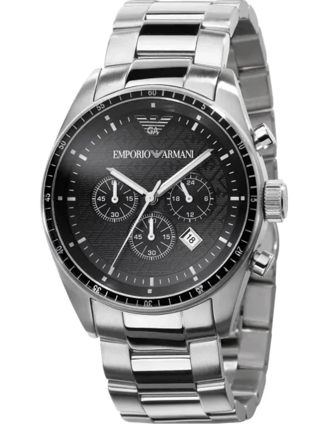 Montre Homme Emporio Armani Sportivo AR0585 Cadran Noir Acier Inoxydable Argent