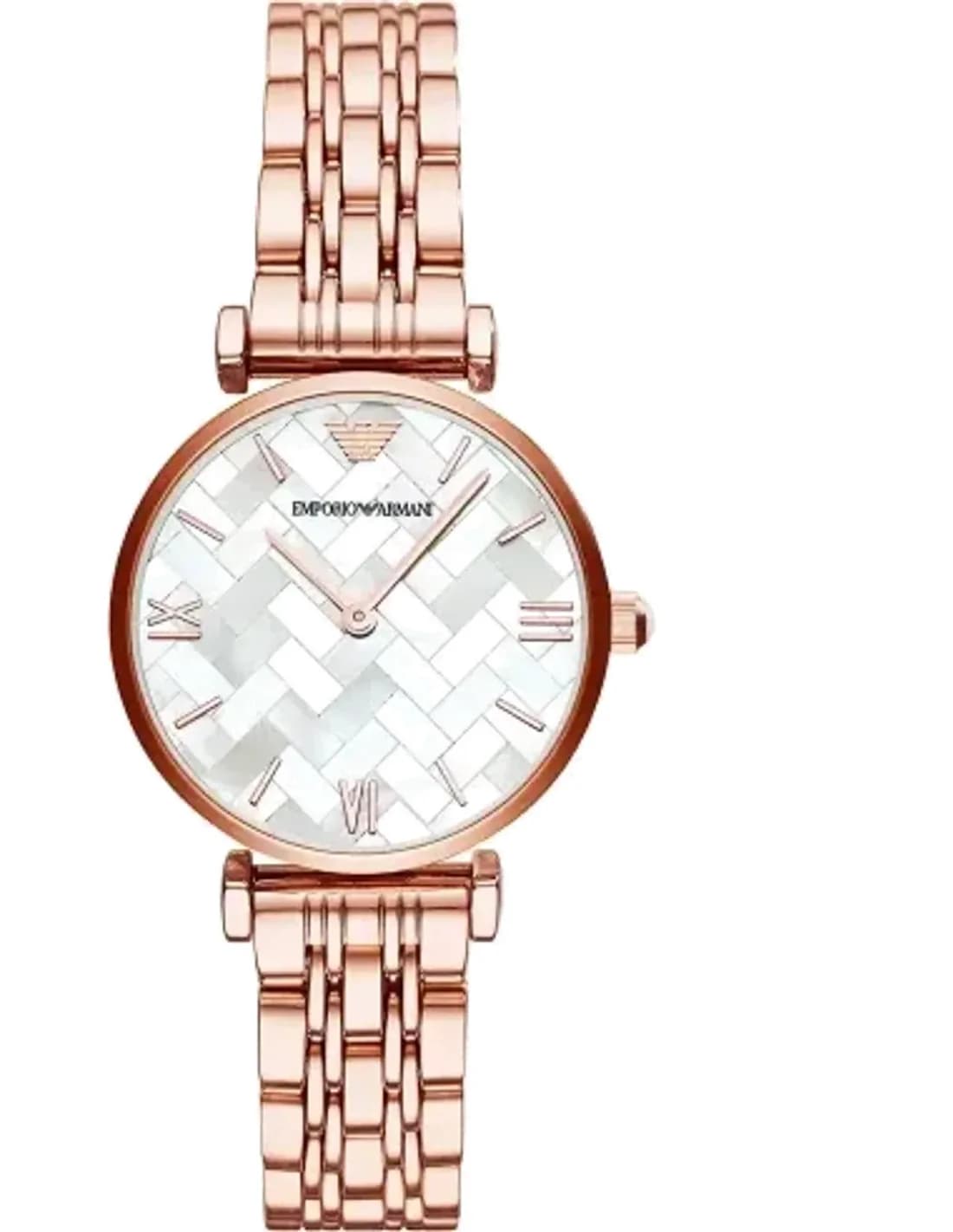 Montre Femme Emporio Armani Gianni T-Bar AR11110, Boîtier Or Rose Acier & Bracelet Acier Noir