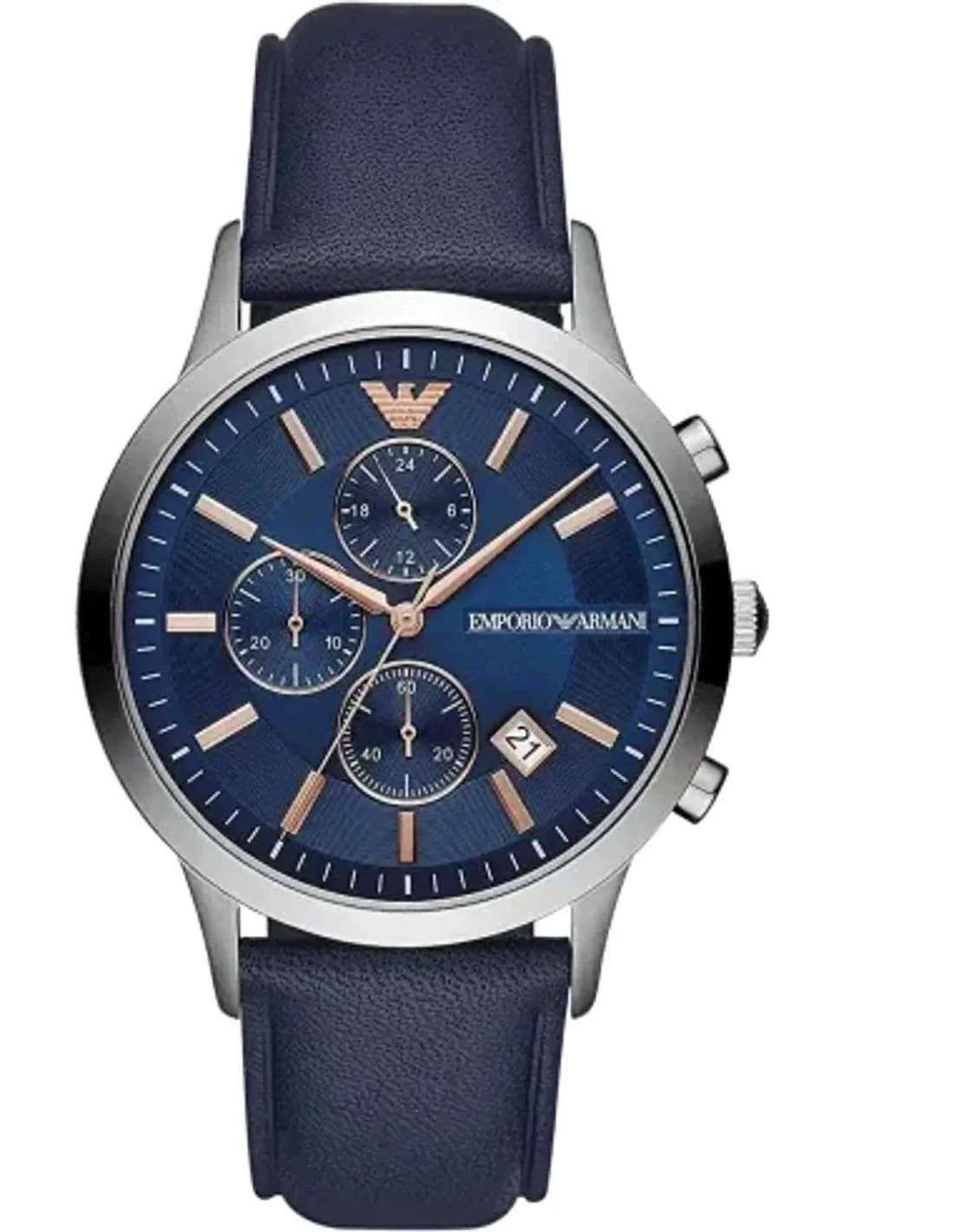 Montre Homme Emporio Armani AR11216 Chronographe Cadran Bleu Bracelet Cuir Bleu