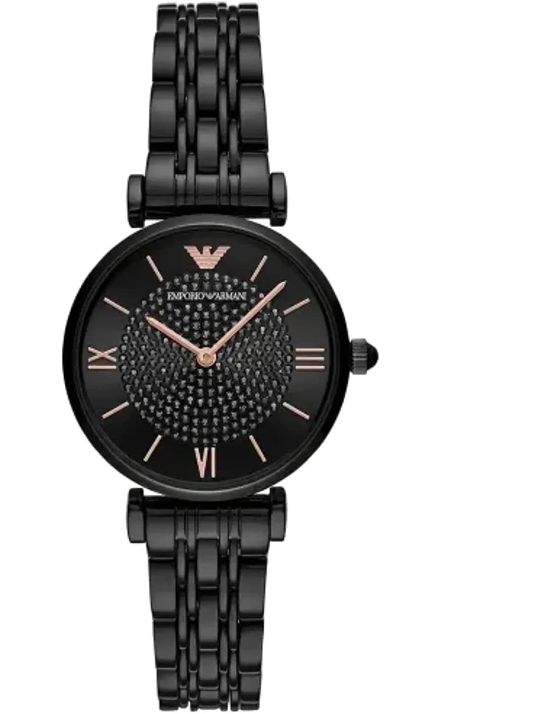 Montre Emporio Armani AR11245 Femme - Cadran et bracelet acier maille milanaise noir