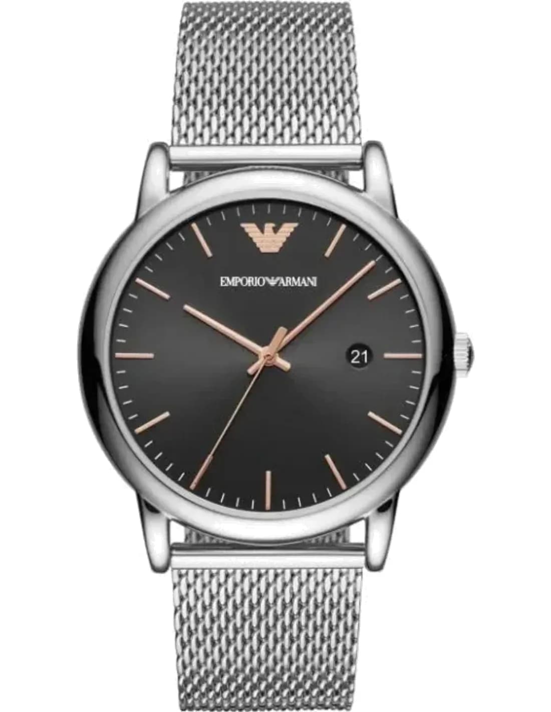 Montre Homme Emporio Armani Luigi AR11272 Cadran Noir Boîtier Argent Bracelet maille milanaise
