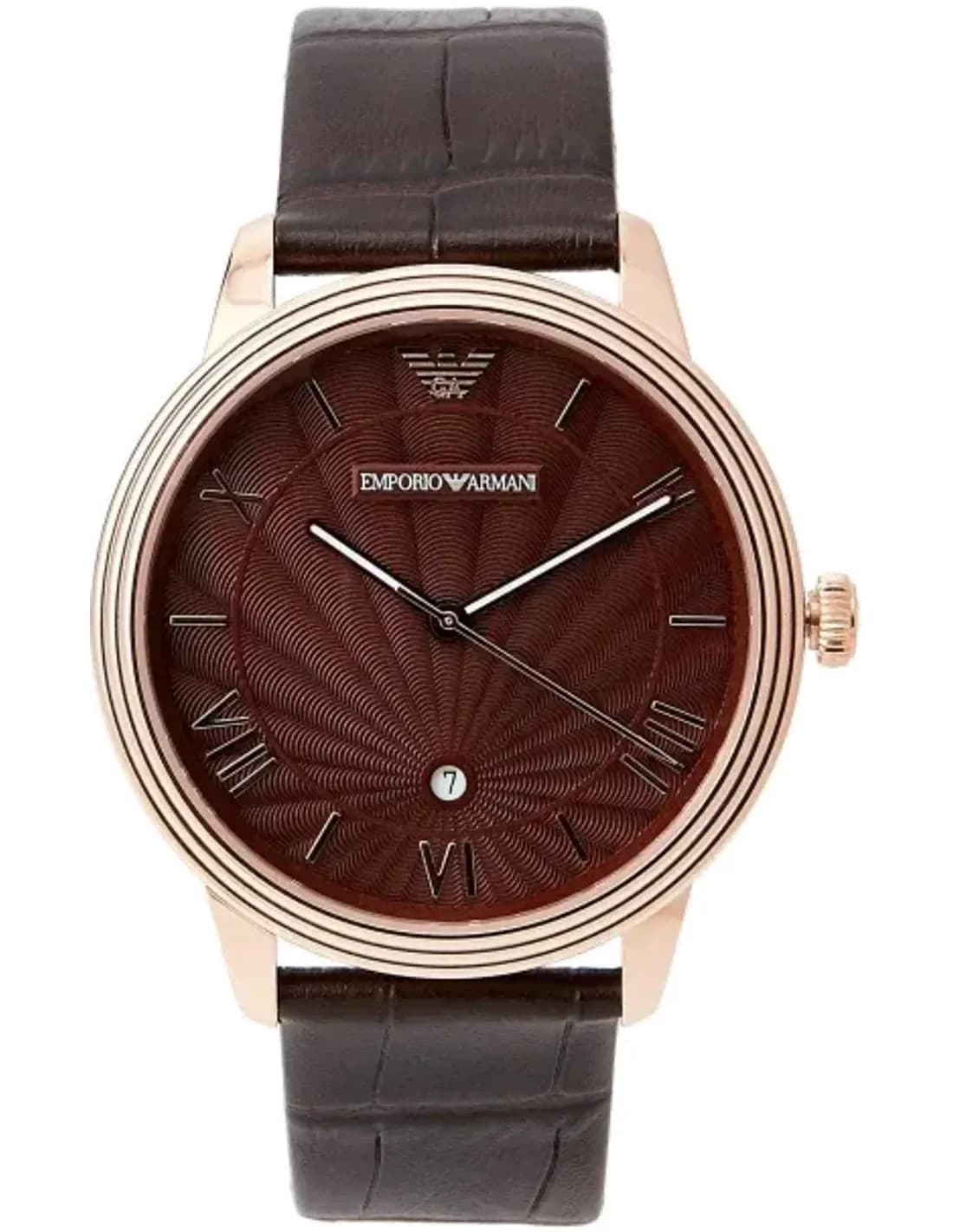 Montre Homme Emporio Armani AR1613 Cadran Noir Boîtier Or Bracelet Cuir Marron