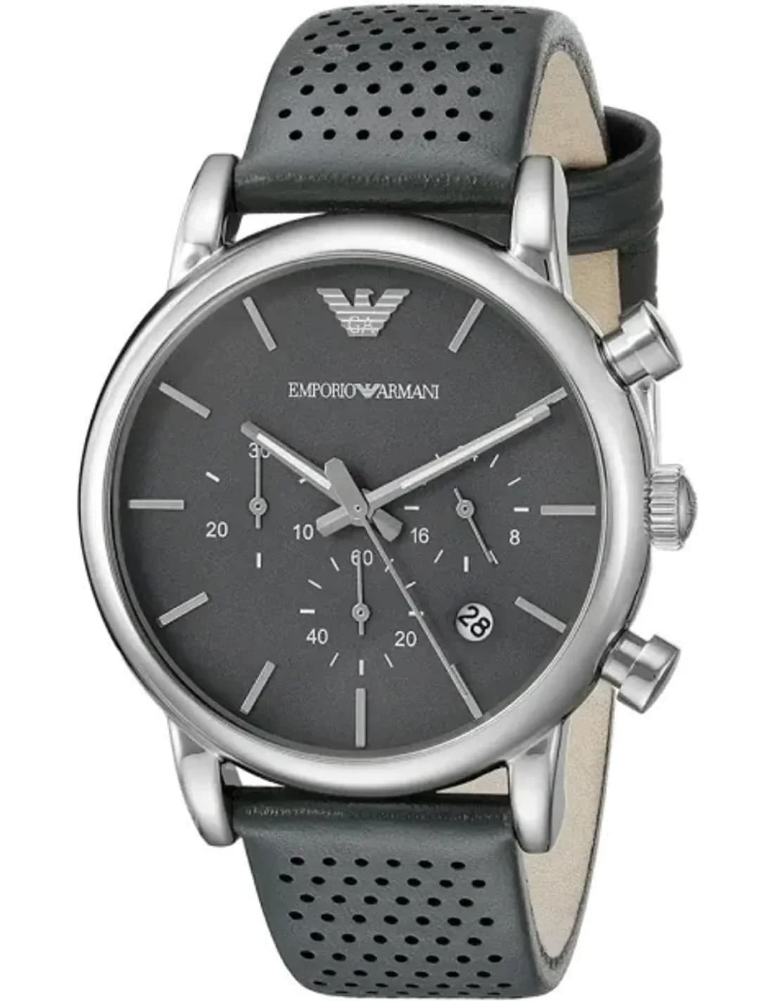 Montre Homme Emporio Armani Classic AR1735 Cadran Gris Bracelet Cuir Perforé Gris