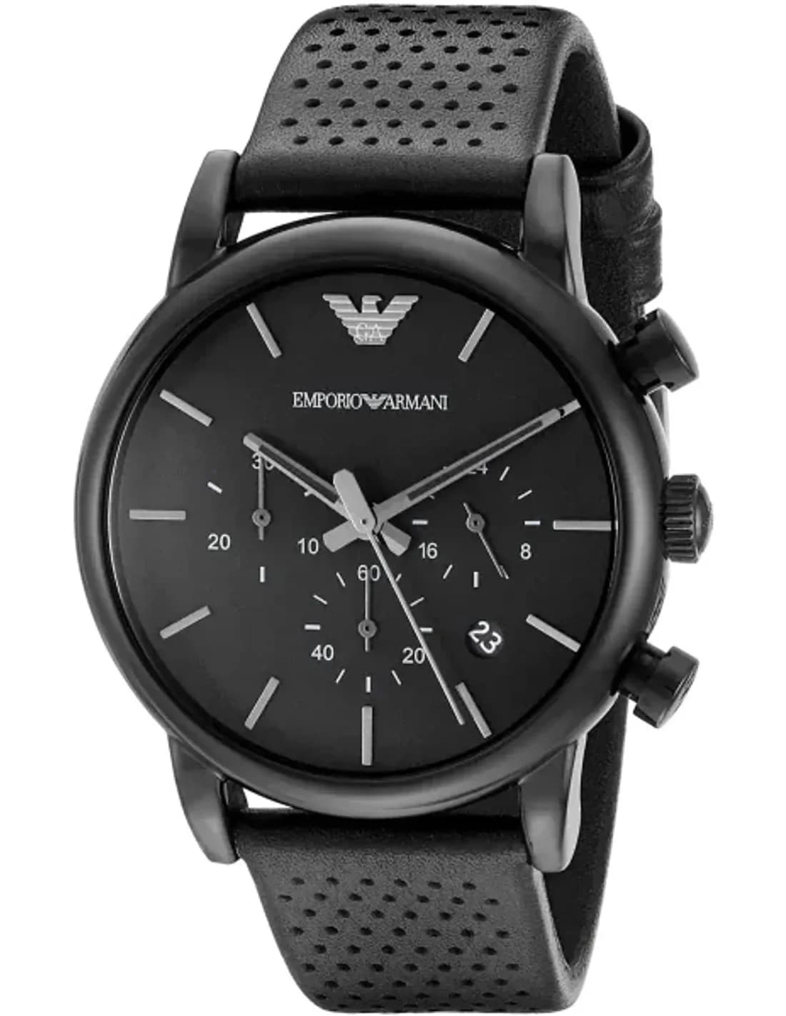 Montre Homme Emporio Armani Classic AR1737 - Cadran et boîtier noir, bracelet cuir perforé