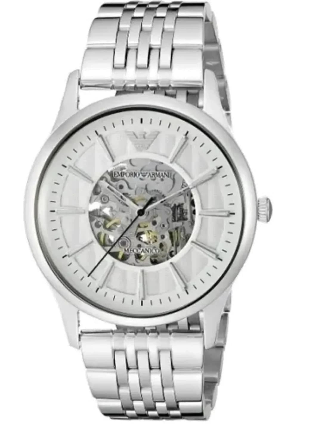 Montre Homme Emporio Armani AR1945 Meccanico Cadran Squelette Acier Argent