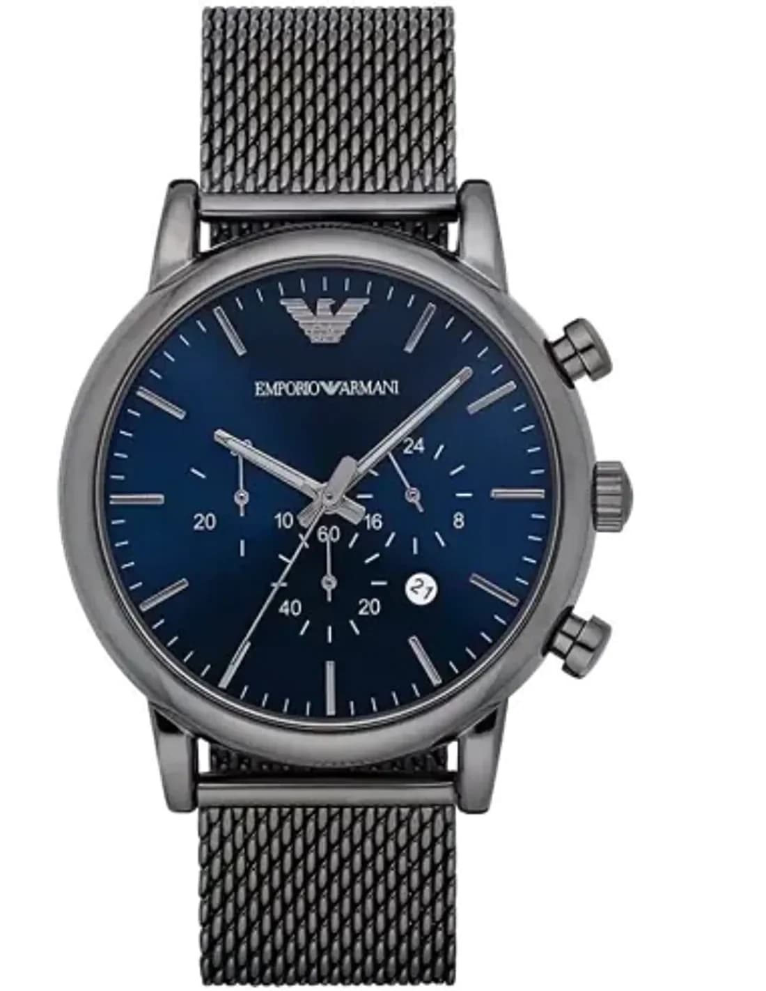 Montre Homme Emporio Armani Luigi AR1979 Cadran Bleu Boîtier Gris maille milanaise