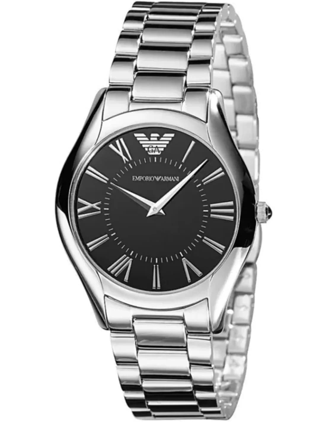 Montre Homme Emporio Armani AR2023 Super Slim, Cadran Noir, Bracelet Acier Argenté