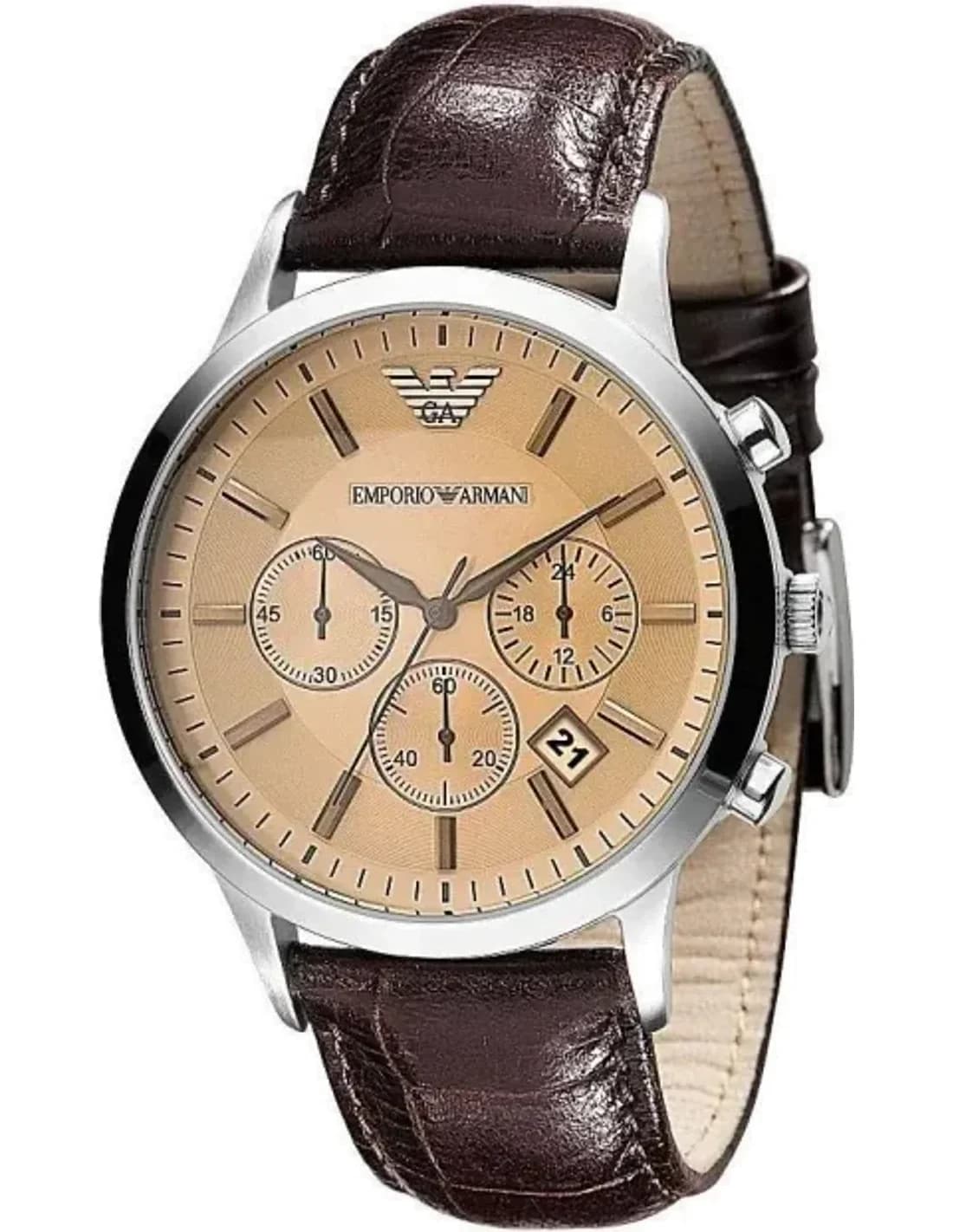 Montre Homme Emporio Armani AR2433 Acier Argenté Cadran Marron Bracelet Cuir