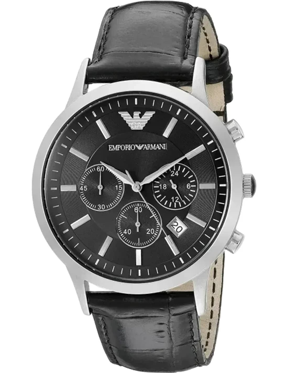 Montre Homme Emporio Armani AR2447 - Chronographe Cadran Noir sur Bracelet Cuir