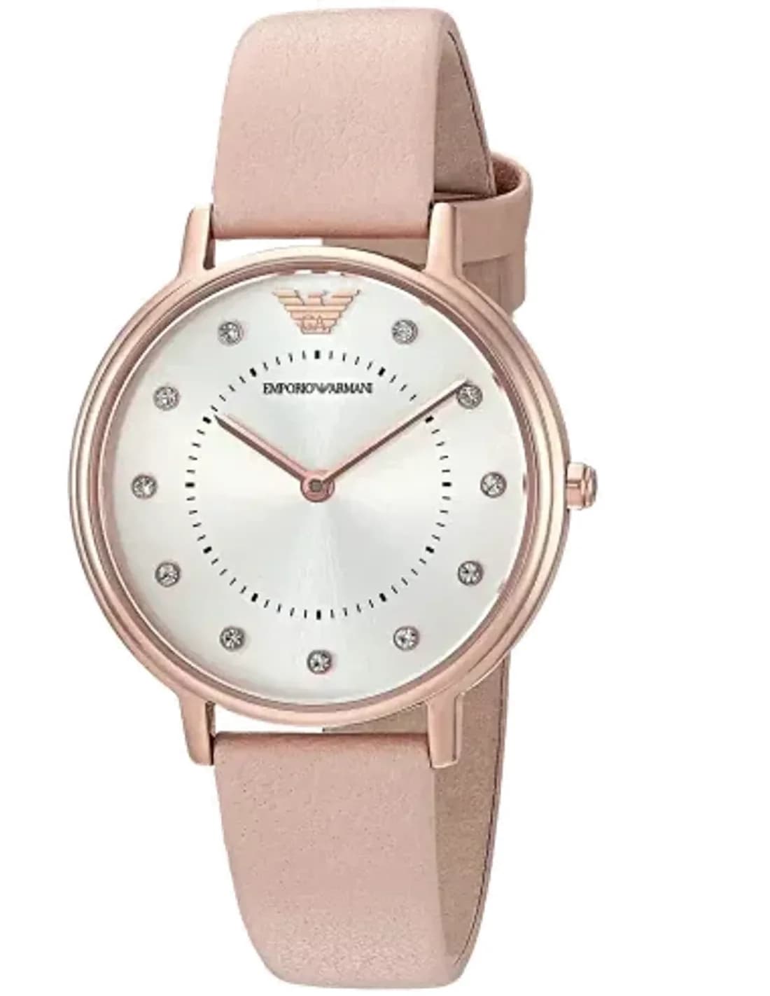 Montre Femme Emporio Armani AR2510 Boîtier Or Rose Cadran Argent Bracelet Cuir Nude