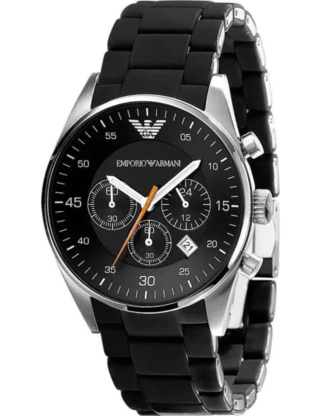 Montre Homme Emporio Armani AR5858 - Cadran Noir, Bracelet Silicone Noir, Trotteuse Orange