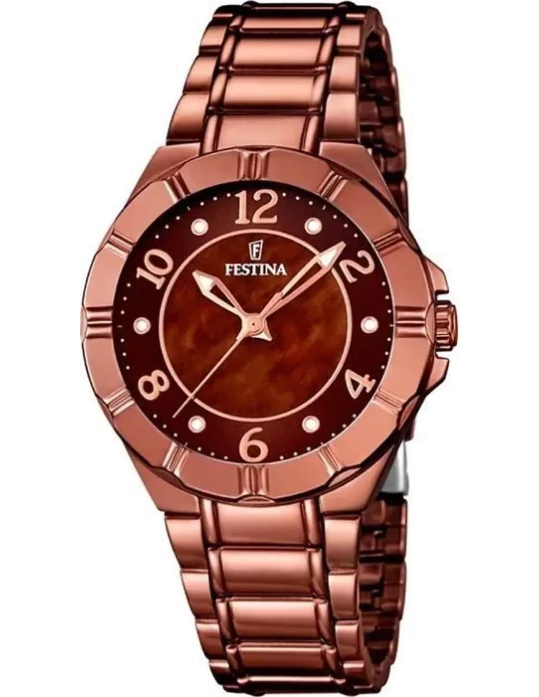 Montre Festina F16729/1 pour Femme - Cadran Marron, Boîtier et Bracelet Acier Or Rose