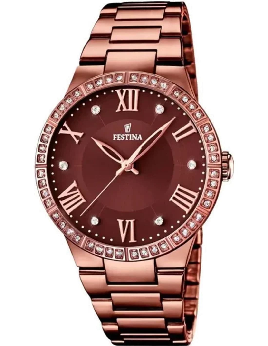 Montre Festina F16801/1 pour Femme - Boîtier Bronze, Cadran Marron Serti de Strass