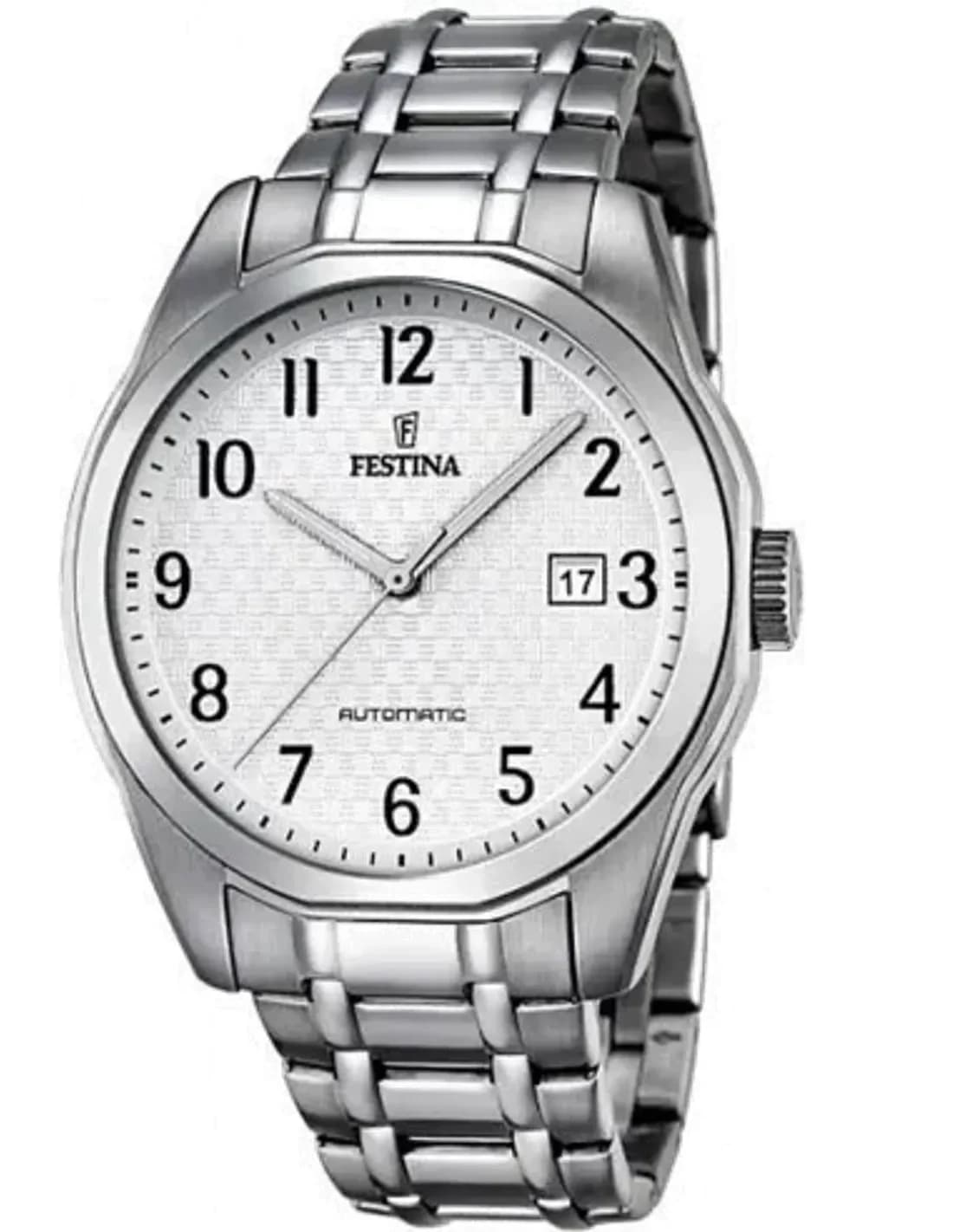 Montre Homme Festina Classic Automatique F16884/1 Cadran Blanc Bracelet Acier