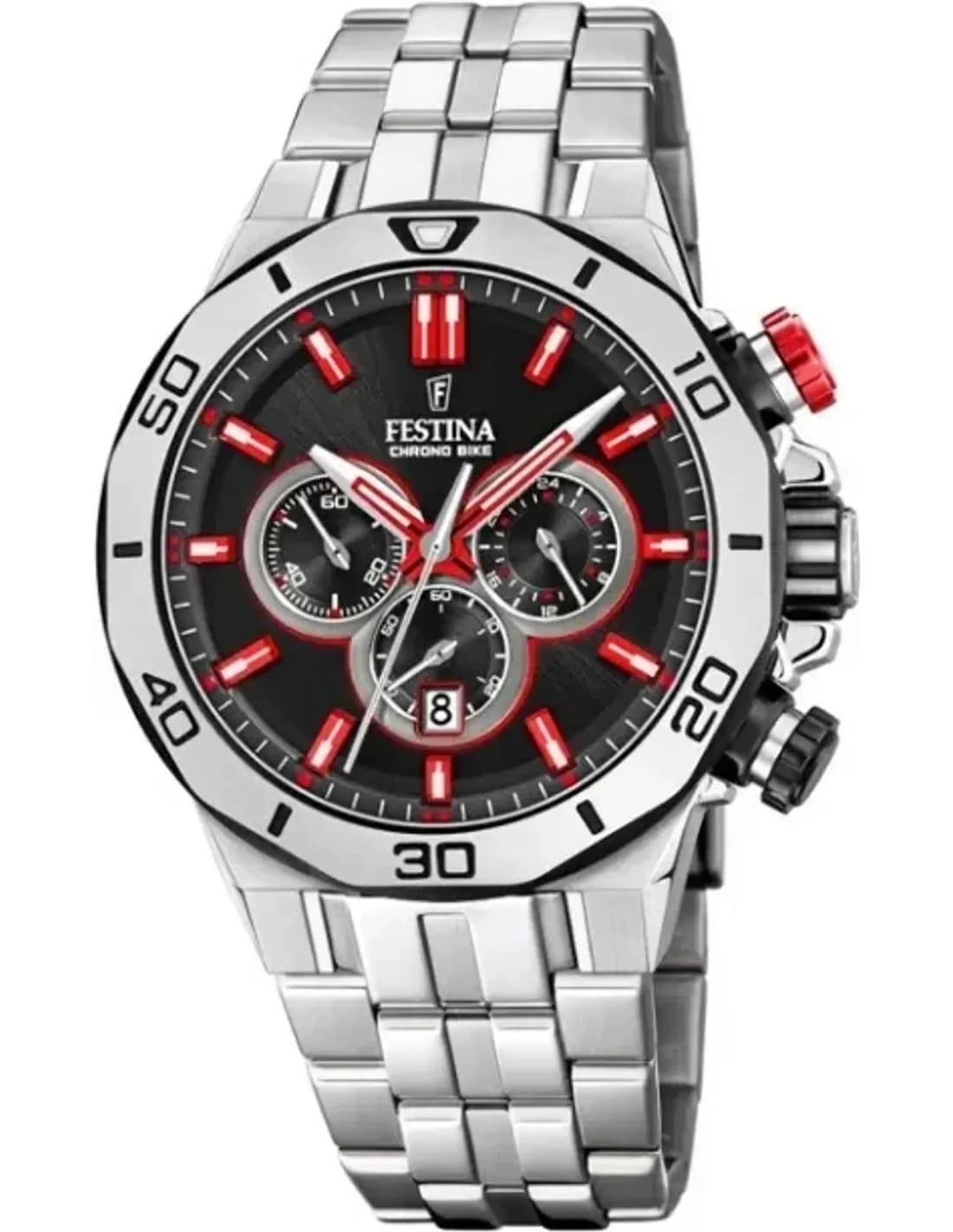 Montre Homme Festina F20448/7 Chrono Bike Acier Argenté Cadran Noir