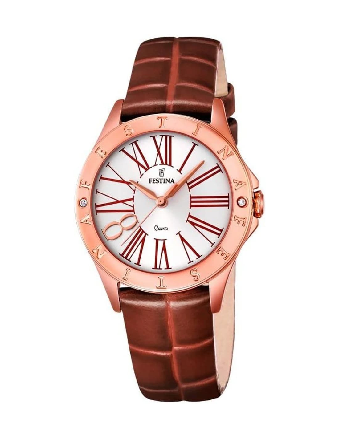 Montre Femme Festina Boyfriend F16930/3 Cadran Blanc Bracelet Cuir Marron