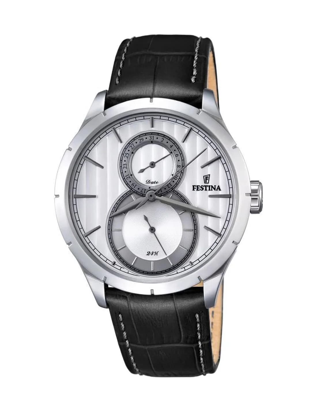 Montre Homme Festina F16892/1 - Cadran Noir, Boîtier Argent, Bracelet Cuir