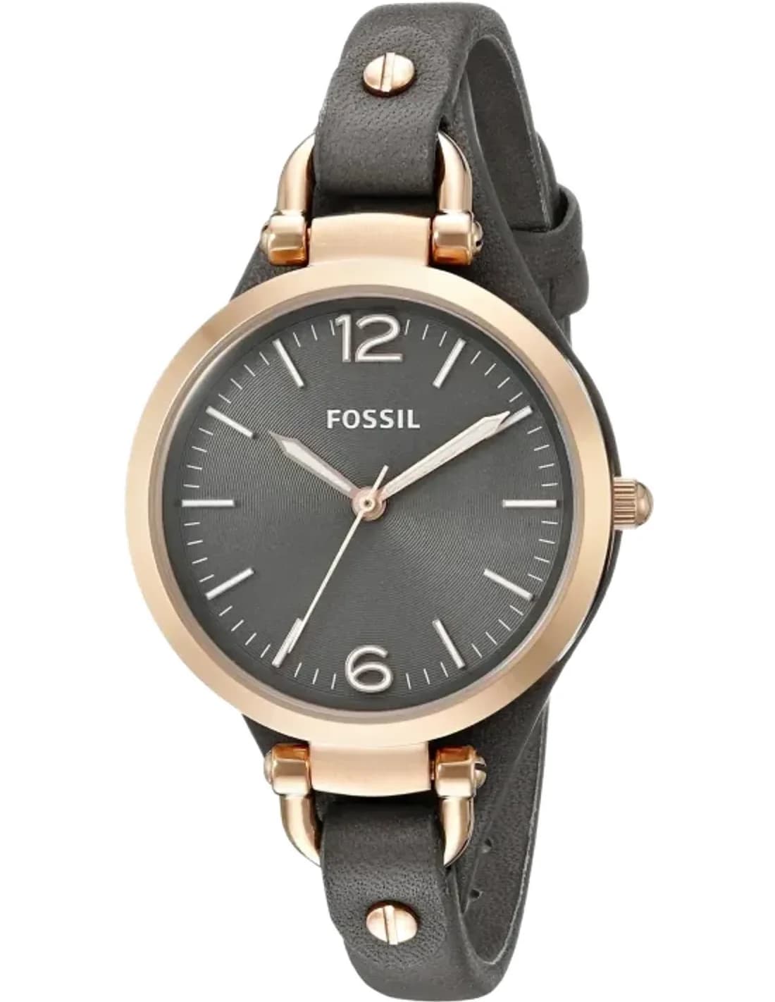 Montre Femme Fossil ES3077 Boîtier Or Rose Cadran Gris Bracelet Cuir