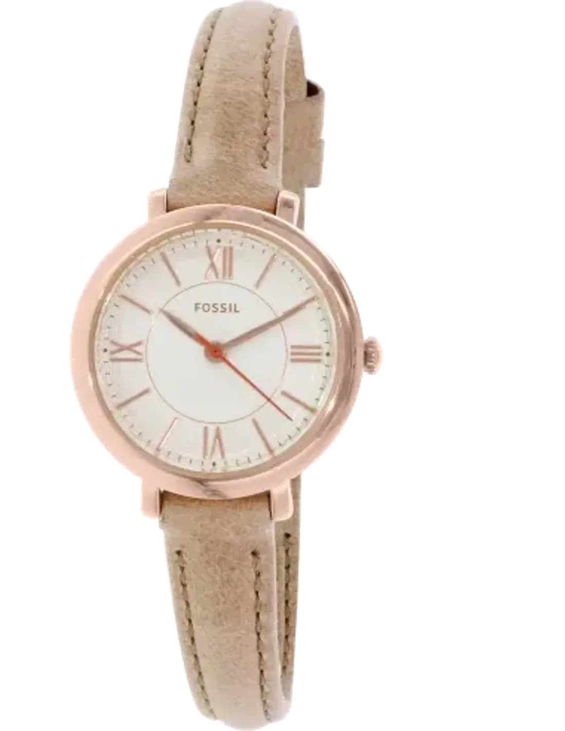 Montre Femme Fossil Jacqueline ES3802 - Cadran Blanc, Boîtier Or Rose, Bracelet Cuir Beige
