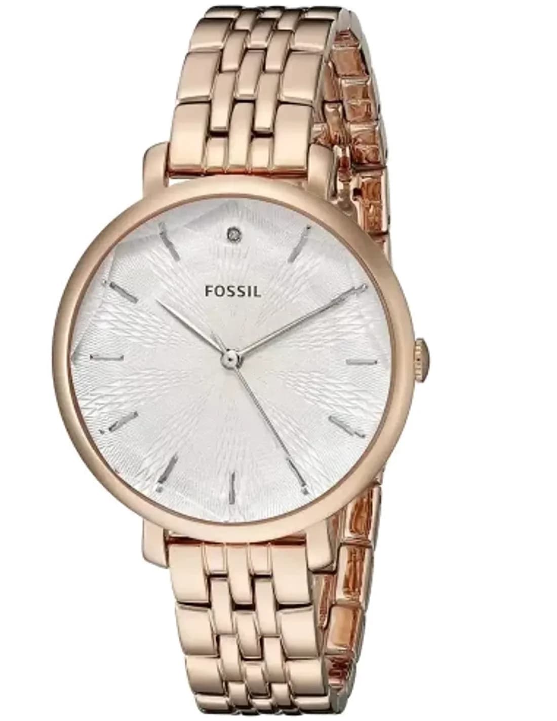 Montre Femme Fossil Jacqueline ES3860 - Boîtier Or Rose, Cadran Argent, Bracelet Acier