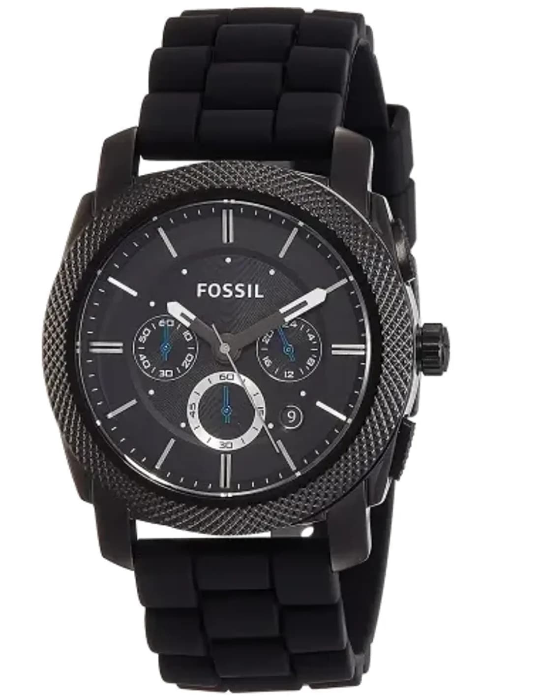 Montre Homme Fossil FS4487 Quartz, Cadran et Bracelet Noir en Silicone