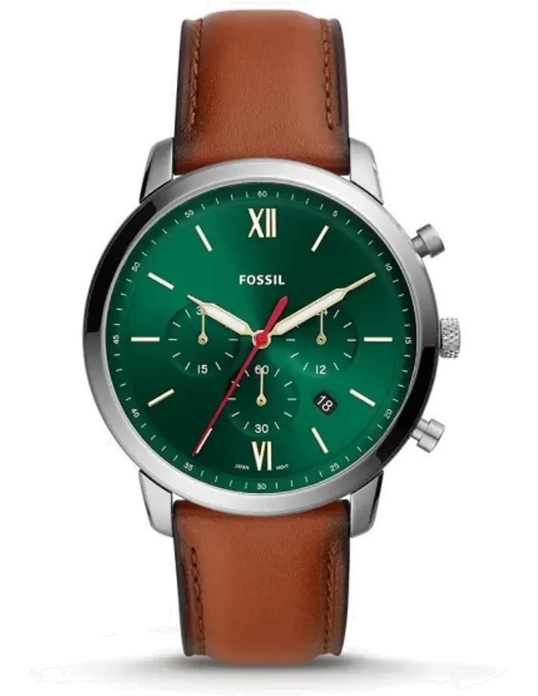 Montre Homme Fossil FS5735 Chronographe Cadran Vert Soleillé Bracelet Cuir Marron
