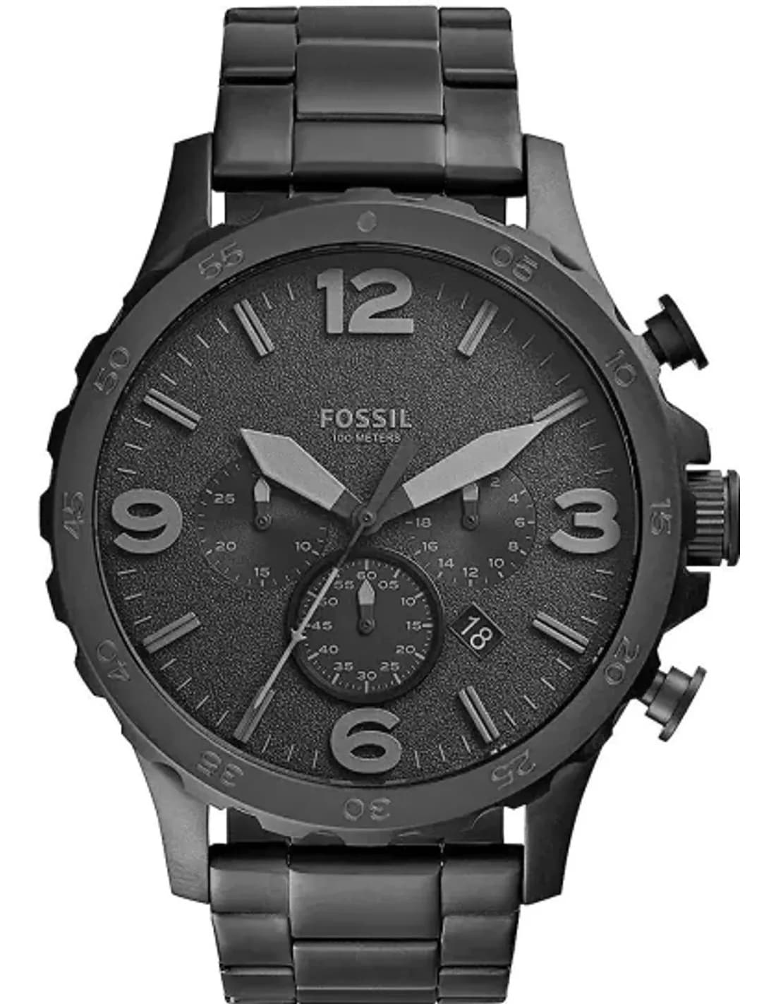 Montre Homme Fossil Nate JR1401 Chronographe Acier Noir IP 50 mm